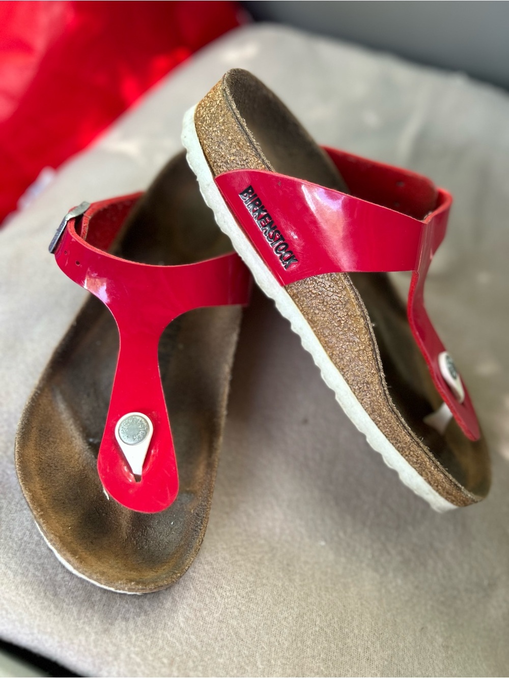 Birkenstock Gizeh Patent Red T-Strap Sandals size 5(36)